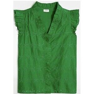 NWOT J.‎ Crew Sleeveless Eyelet Ruffle Cottage Coastal Tank Top Women L India